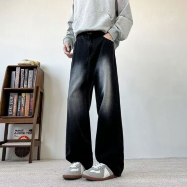 Washed vintage American loose wide leg men jeans