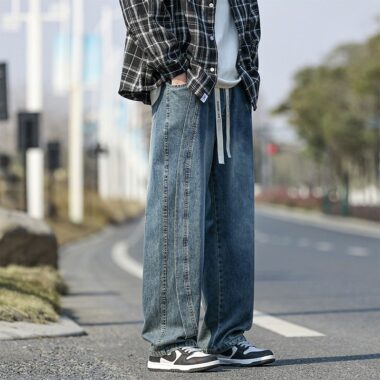 Plus size vintage American loose wide leg men jeans