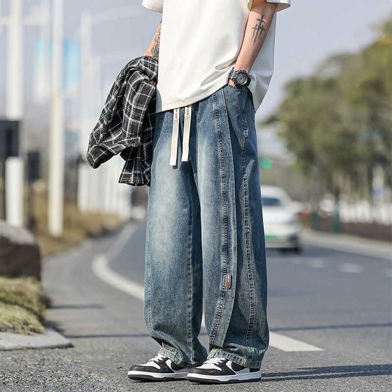 Plus size vintage American loose wide leg men jeans