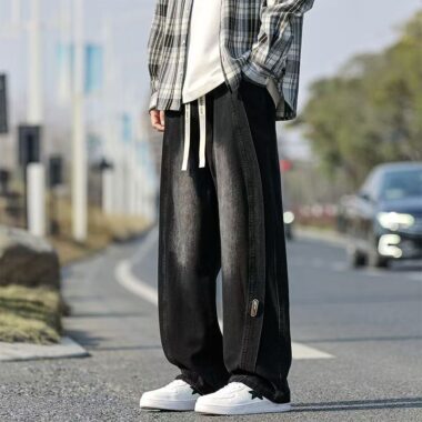 Plus size vintage American loose wide leg men jeans