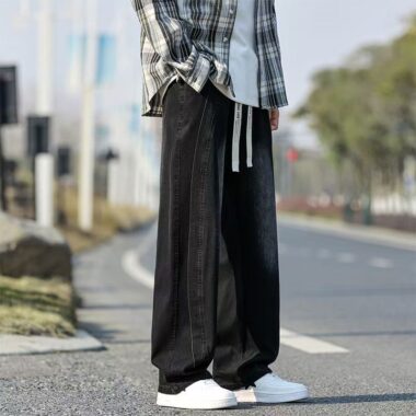 Plus size vintage American loose wide leg men jeans