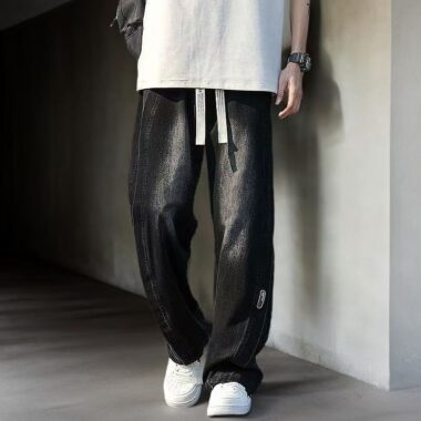 Plus size vintage American loose wide leg men jeans