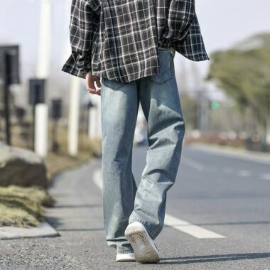 Plus size vintage American loose wide leg men jeans