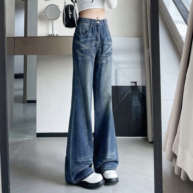 American vintage high waist flare women jeans
