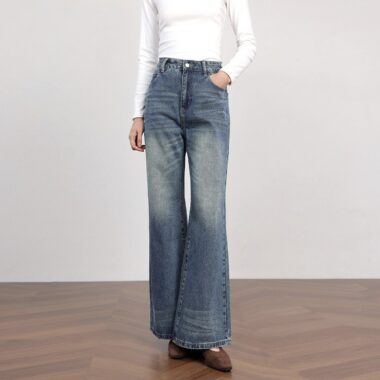 Plus size vintage high waist loose flare women jeans