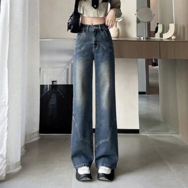 American vintage high waist distressed flare women jeans