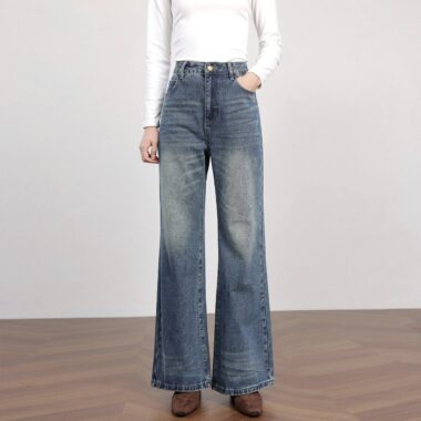 Plus size vintage high waist loose flare women jeans