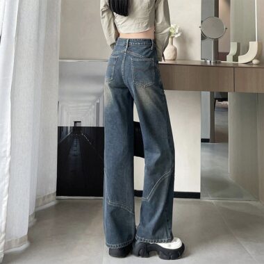 American vintage high waist distressed flare women jeans