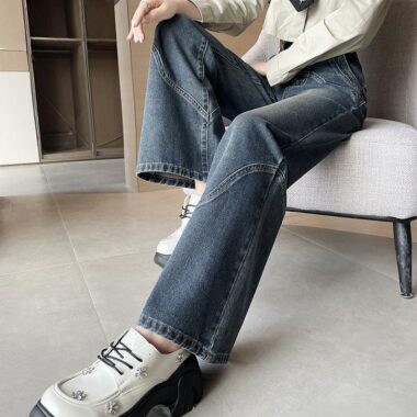 American vintage high waist distressed flare women jeans