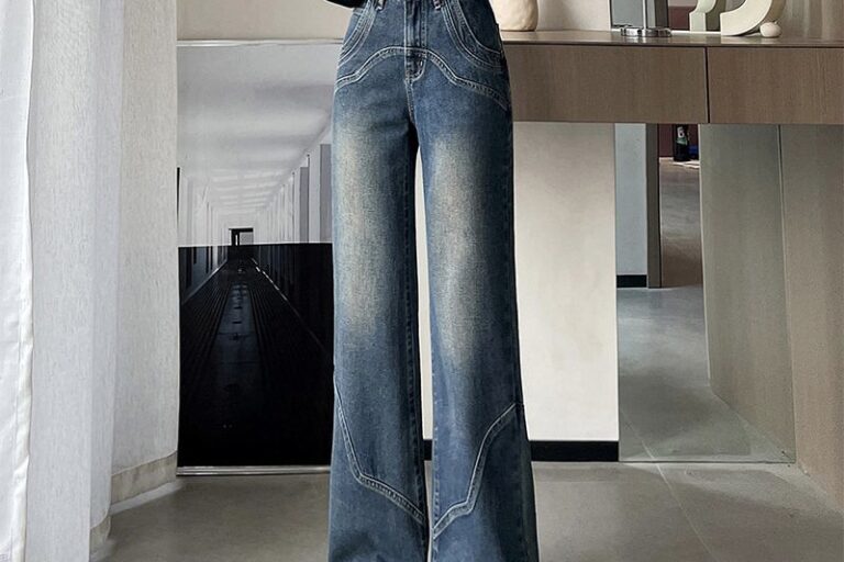 American vintage high waist distressed flare women jeans