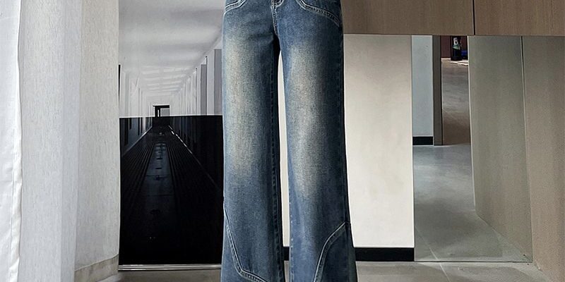 American vintage high waist distressed flare women jeans