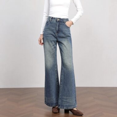 Plus size vintage high waist loose flare women jeans