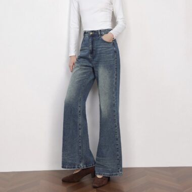 Plus size vintage high waist loose flare women jeans