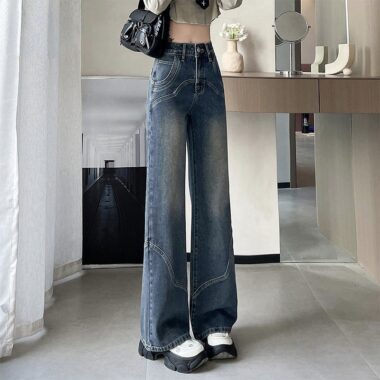 American vintage high waist distressed flare women jeans