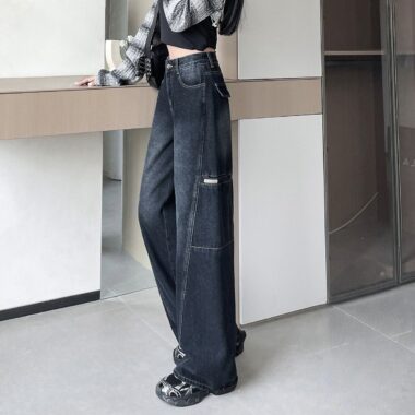 American vintage plus size high waist wide leg women jeans