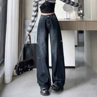 American vintage plus size high waist wide leg women jeans