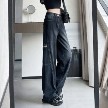 American vintage plus size high waist wide leg women jeans