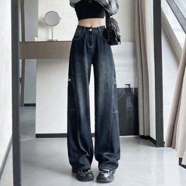 American vintage plus size high waist wide leg women jeans