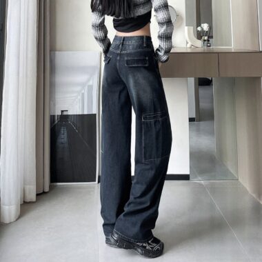 American vintage plus size high waist wide leg women jeans