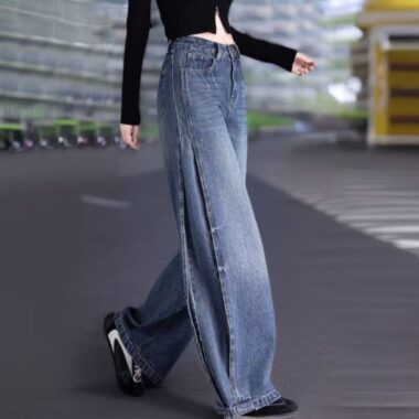 American vintage high waist loose wide leg women jeans
