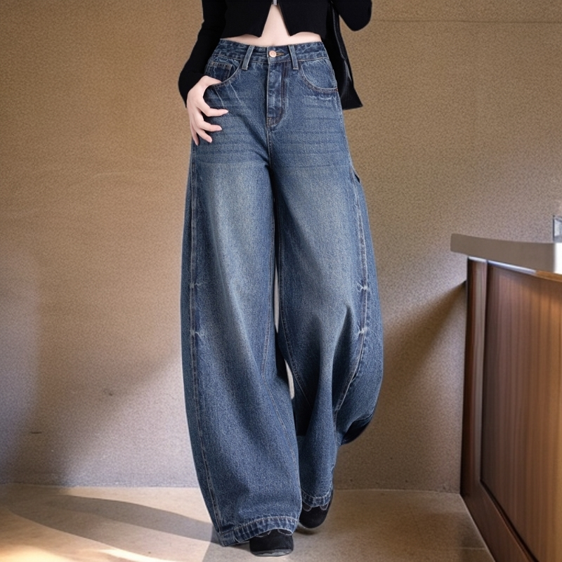 American vintage high waist loose wide leg women jeans