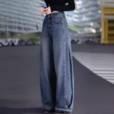 American vintage high waist loose wide leg women jeans
