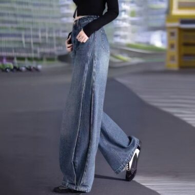 American vintage high waist loose wide leg women jeans