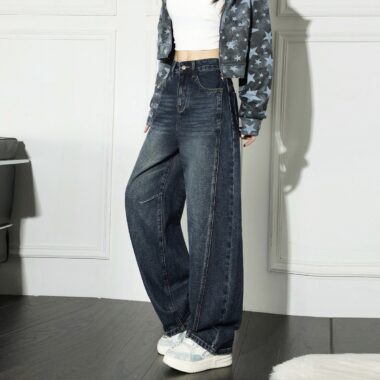 American vintage high waist slim wide leg women jeans
