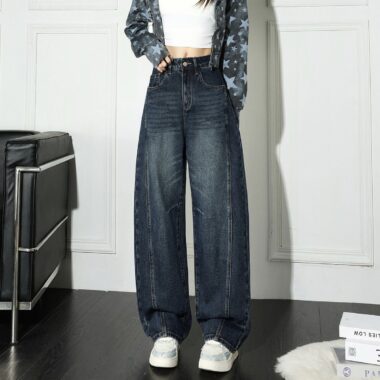 American vintage high waist slim wide leg women jeans