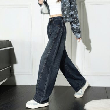 American vintage high waist slim wide leg women jeans