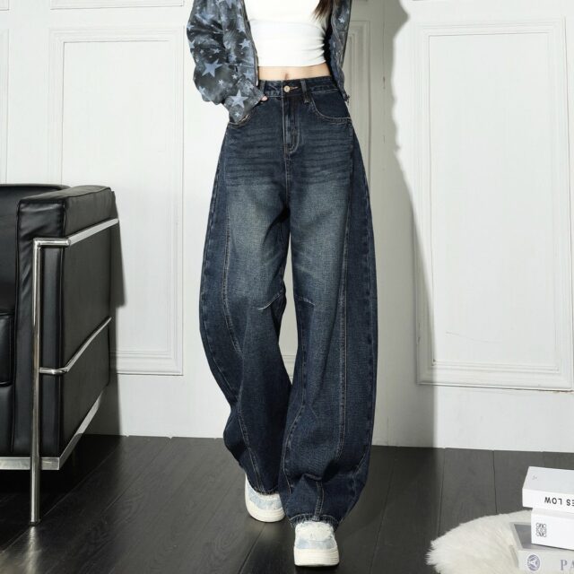 American vintage high waist slim wide leg women jeans