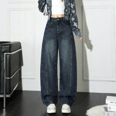 American vintage high waist slim wide leg women jeans