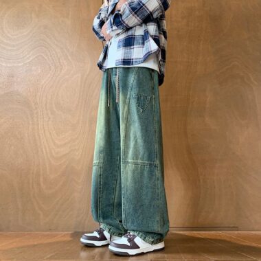 Autumn winter plus size vintage loose straight men jeans