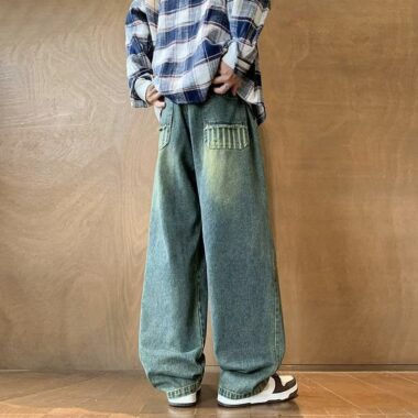 Autumn winter plus size vintage loose straight men jeans