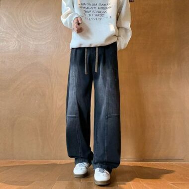 Autumn winter plus size vintage loose straight men jeans