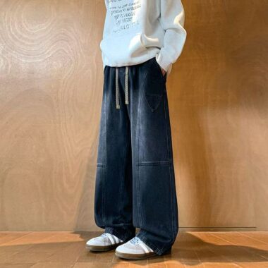 Autumn winter plus size vintage loose straight men jeans