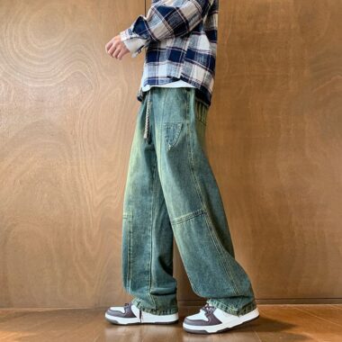 Autumn winter plus size vintage loose straight men jeans