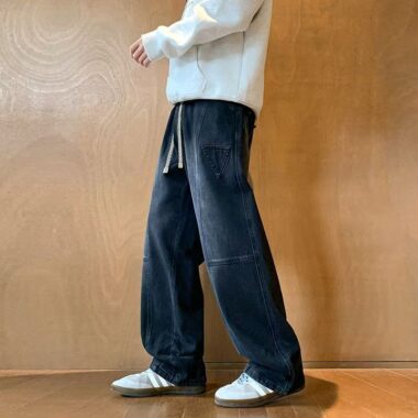 Autumn winter plus size vintage loose straight men jeans