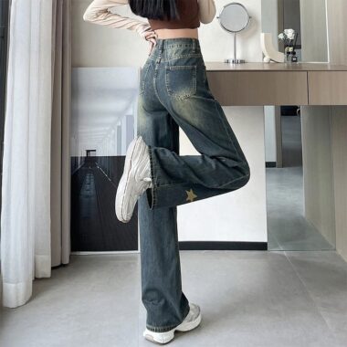 American vintage star loose high waist wide leg women jeans