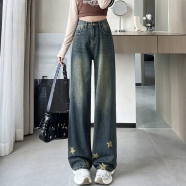 American vintage star loose high waist wide leg women jeans