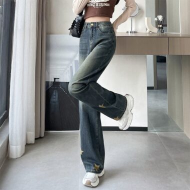 American vintage star loose high waist wide leg women jeans