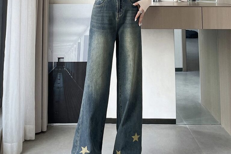American vintage star loose high waist wide leg women jeans