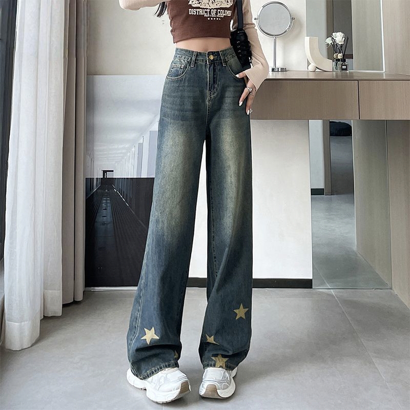 American vintage star loose high waist wide leg women jeans