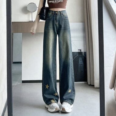 American vintage star loose high waist wide leg women jeans