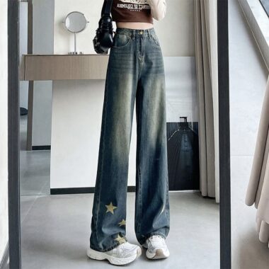 American vintage star loose high waist wide leg women jeans