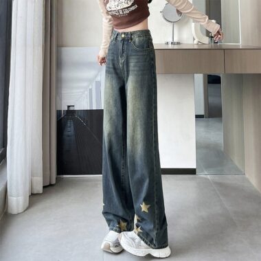 American vintage star loose high waist wide leg women jeans