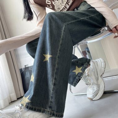 American vintage star loose high waist wide leg women jeans