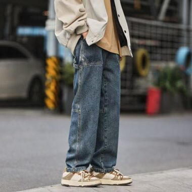 Japanese vintage washed loose straight men jeans