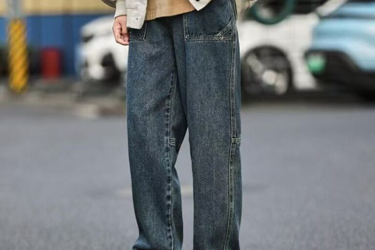Japanese vintage washed loose straight men jeans