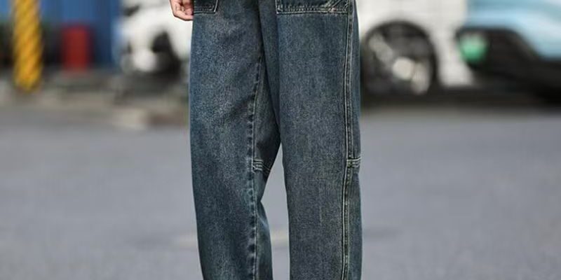 Japanese vintage washed loose straight men jeans